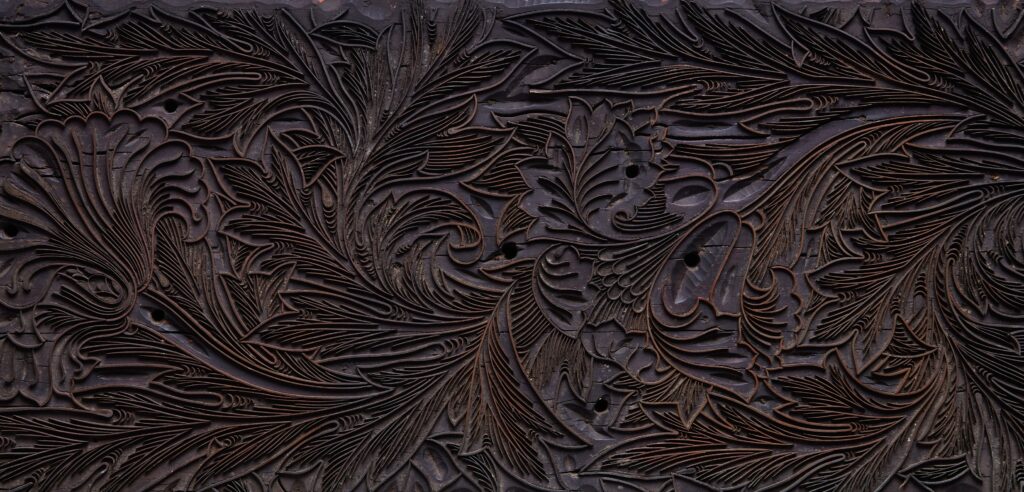 Wood block for printing the Tulip design by William Morris